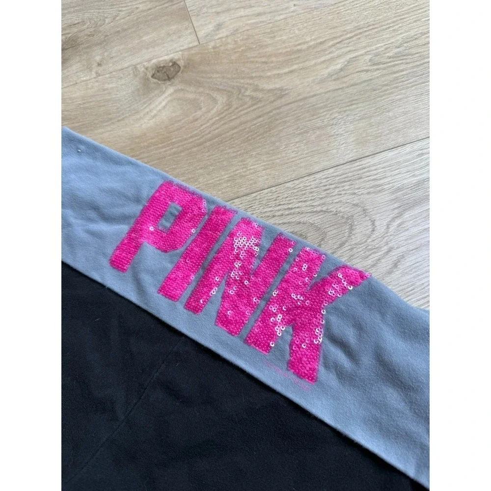 EUC Victoria Secret PINK YOGA Y2K fold over waist shorts‎ sequin logo size L